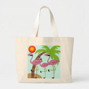 Grand Tote Bag Flamants roses et cadeaux roses de palmier