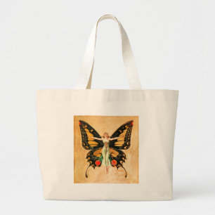 Grand Tote Bag Flapper Butterfly Flying Woman Illustration
