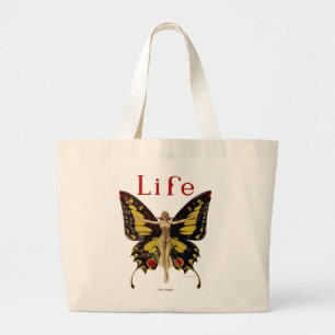 Grand Tote Bag Flapper Butterfly Flying Woman Illustration