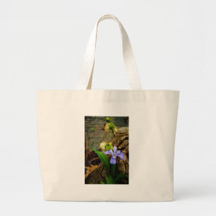 Grand Tote Bag Fleur blanche pourpre bleu Iris