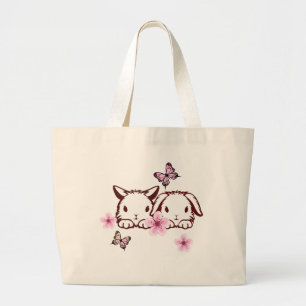 Grand Tote Bag Fleur de cerisier de lapin personnalisée