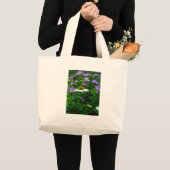 Grand Tote Bag Fleur de cône blanc, fleurs pourpres et papillon (Devant (produit))