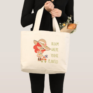 Grand Tote Bag Fleur de jardin de la tête rouge où vous êtes p