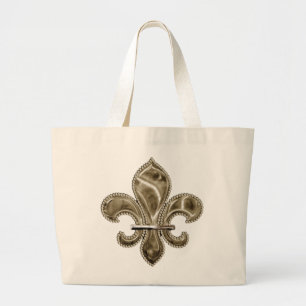 Grand Tote Bag Fleur de Lys Canvas en Or Personnalisable Fourre-t
