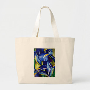Grand Tote Bag Fleur d'iris bleue, peinture originale à l'aquarel