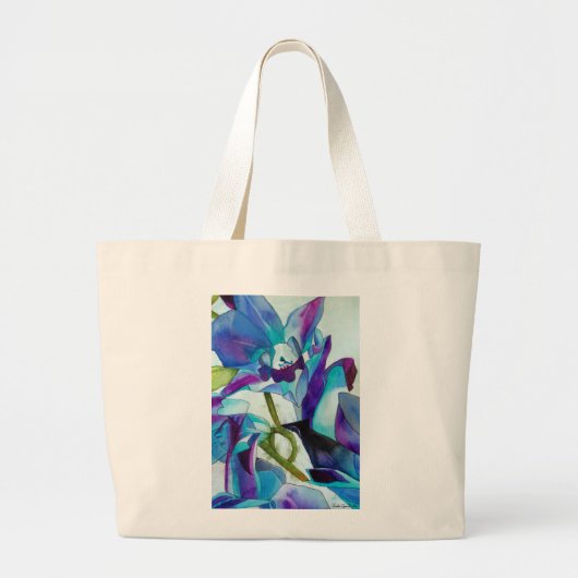 Grand Tote Bag Fleur d'orchidée de Singapour pourpre, art à l'aqu (Devant)