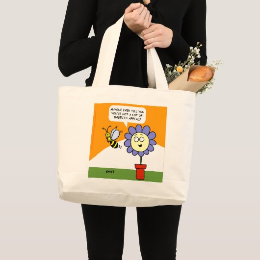 Grand Tote Bag Fleur et Bee Cartoon Art Insectes Appel drôle (Devant (produit))