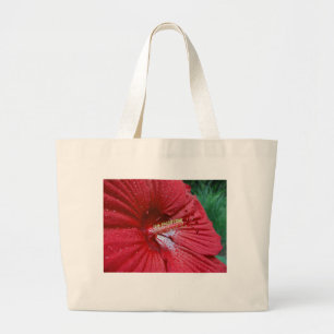 Grand Tote Bag Fleur Hibiscus Rouge Avec Raindrops Photo
