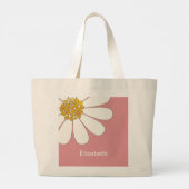 Grand Tote Bag Fleur Retro Blanc Personnaliser le nom (Dos)