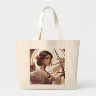 Grand Tote Bag Fleur rose à l'arc