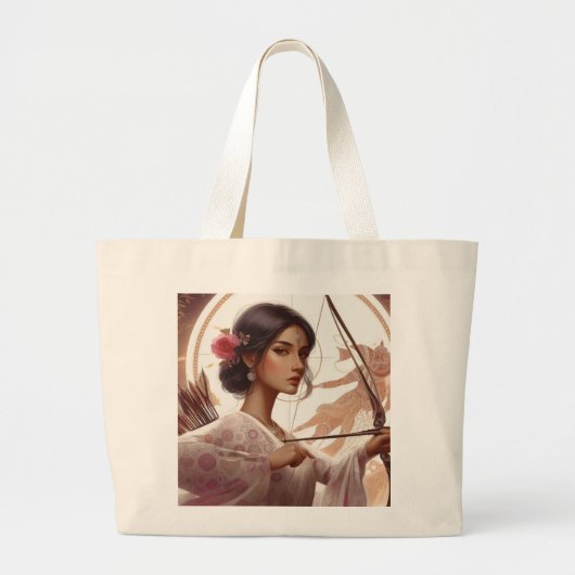 Grand Tote Bag Fleur rose à l'arc (Devant)
