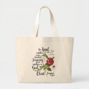 Grand Tote Bag Fleur Rose vintage illustrée par un verset bibliqu