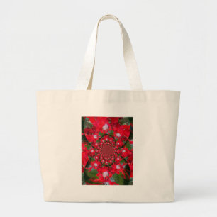 Grand Tote Bag Fleur Rouge Naturelle Blanc Plumes Kaleidoscope Ar