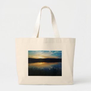 Grand Tote Bag Fleur sauvage, coucher de soleil bleu