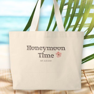 Grand Tote Bag Fleur sauvage d'aquarelle rose simple "Lune de mie