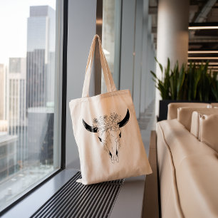 Grand Tote Bag Fleur sauvage du crâne Boho Bull