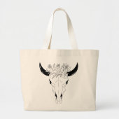 Grand Tote Bag Fleur sauvage du crâne Boho Bull (Devant)
