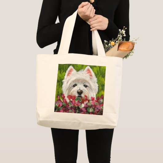 Grand Tote Bag Fleurs blanches et roses (Devant (produit))