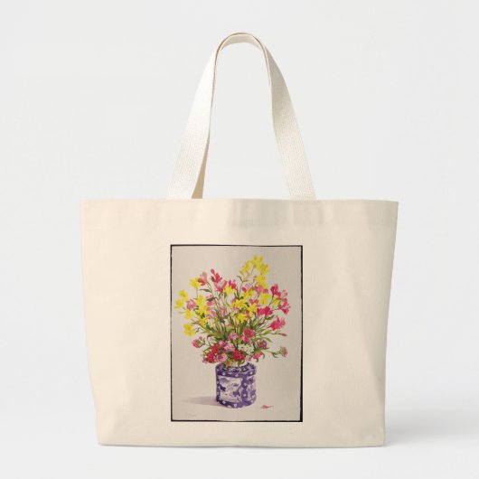 Grand Tote Bag Fleurs dans un pot chinois (Devant)