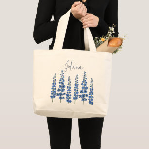 Grand Tote Bag Fleurs de Delphinium Bleu de juillet