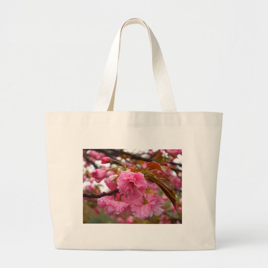 Grand Tote Bag Fleurs de fleurs de cerisier rose chaud (Devant)