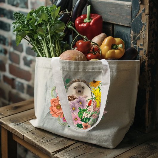 Grand Tote Bag Fleurs de hérisson mignonnes