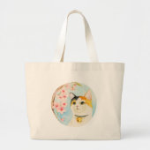 Grand Tote Bag Fleurs de rose de chat de calicot d'aquarelle (Devant)