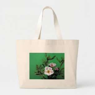 Grand Tote Bag fleurs de rose rose sauvage en vert, Élégant
