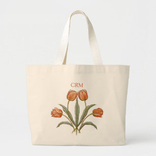 Grand Tote Bag Fleurs de tulipes Botanique Été ou Initiales styli