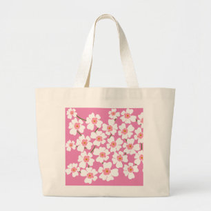 Grand Tote Bag Fleurs d'Imaginaire blanc Motif rose
