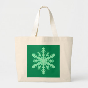 Grand Tote Bag Flocon de neige Ikat - Vert pin et menthe