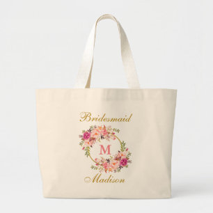 Grand Tote Bag Floral rose Blush or Monogramme Bridesmaid