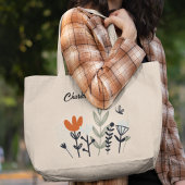 Grand Tote Bag Floral Whimsical moderne Nom personnalisé