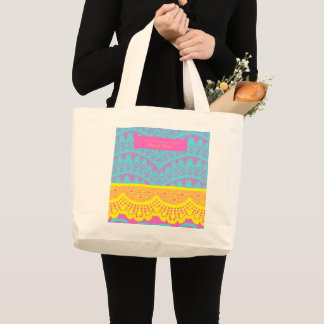 Grand Tote Bag Floralart espagnol motifs- Aqua et jaune