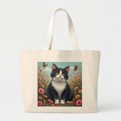 Grand Tote Bag Fluffy Kitty dans le jardin (Devant)