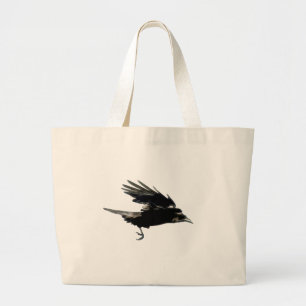 Grand Tote Bag Flying Black Crow Art pour les amateurs d'oiseaux