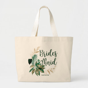 Grand Tote Bag Foliage Tropical Wreath Green & Gold Bridesmaid