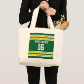 Grand Tote Bag Forest Green with Yellow White Stripes (Devant (produit))
