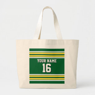 Grand Tote Bag Forest Green with Yellow White Stripes