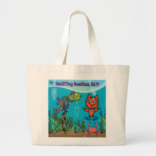 Grand Tote Bag Fourre-tout - Chat de plongée - Buellton.Art