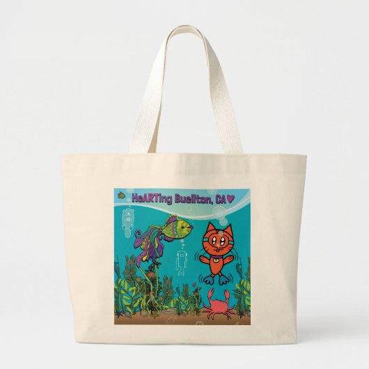 Grand Tote Bag Fourre-tout - Chat de plongée - Buellton.Art (Devant)