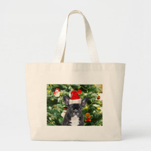 Grand Tote Bag French Bulldog Arbre de Noël Ornements Snowman