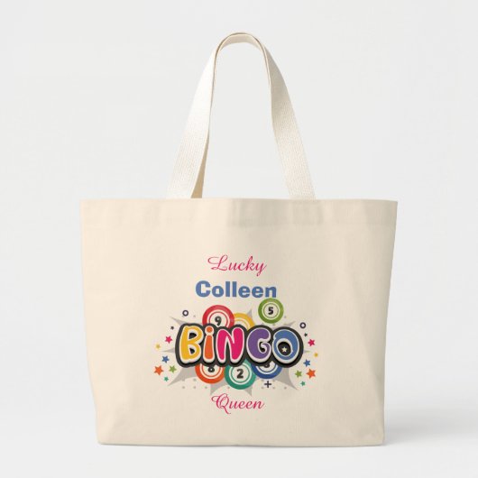 Grand Tote Bag Fun Bingo Queen Editable Nom (Devant)
