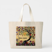 Grand Tote Bag Fun Cheery Flowers et Whimsical Tree (Dos)