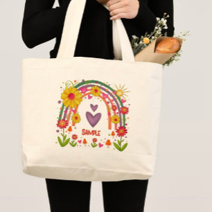 Grand Tote Bag Fun Rainbow Flowers Personnalisable Inspirivity