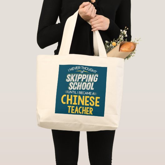 Grand Tote Bag Funky Chinese Teacher Skip School (Devant (produit))