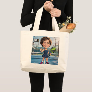 Grand Tote Bag Funny Custom Head Blue Court Caricature Padel