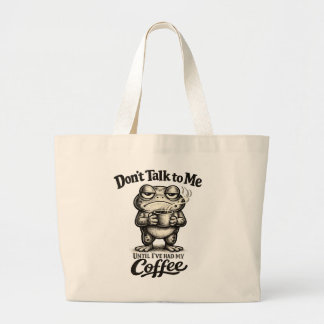 Grand Tote Bag Funny Grumpy Frog Drinking Coffee