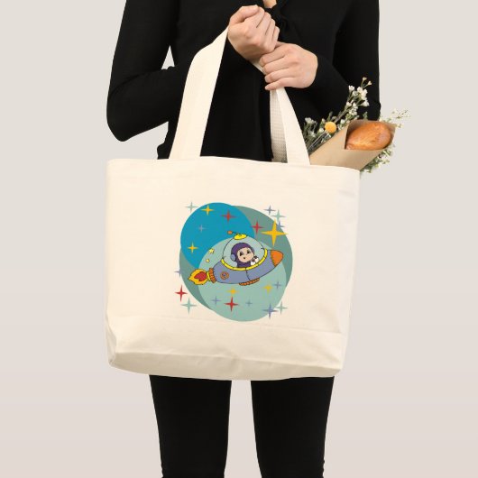 Grand Tote Bag Garçon dans le vaisseau spatial (Devant (produit))