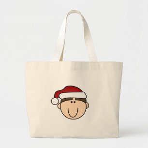 Grand Tote Bag Garçon de brune dans le casquette de Père Noël